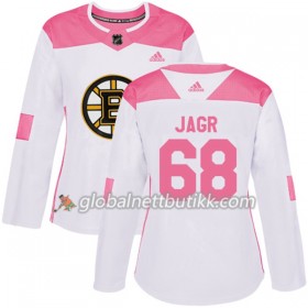 Boston Bruins Hockeydrakt Jaromir Jagr 68 2017-2018 Hvit Rosa Fashion Adidas Authentic - Dame